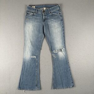 Vtg Y2K Abercrombie Fitch Flare Jeans 6 Blue Denim Distressed Mid Rise USA